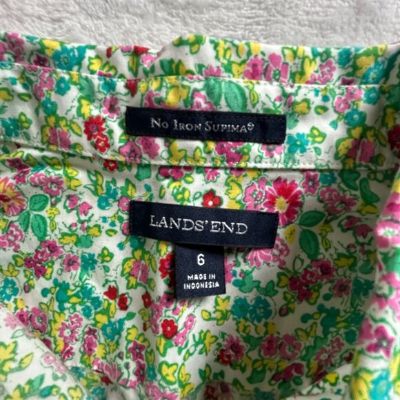 Lands' End Womens Floral No Iron Supima Cotton Button-Down Shirt Size 6 Green - Picture 3 of 7